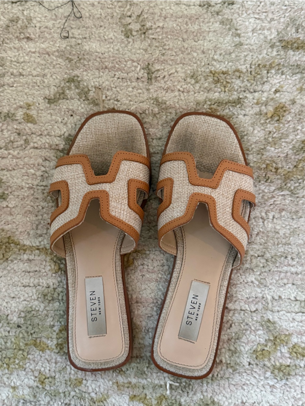 STEVEN By Steve Madden Beige and Tan Open-Toe Slide Mules